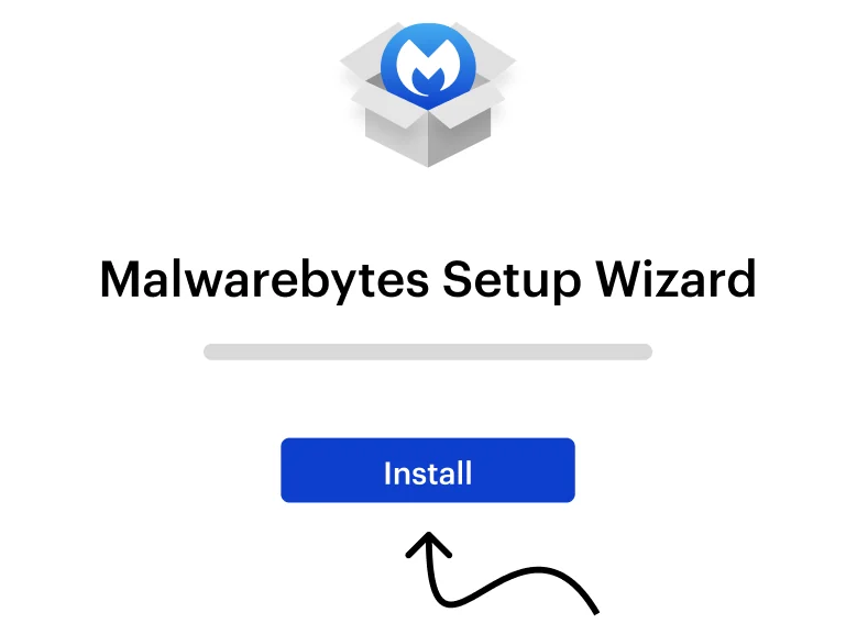 Official Malwarebytes Setup Wizard showing the Install button on Windows