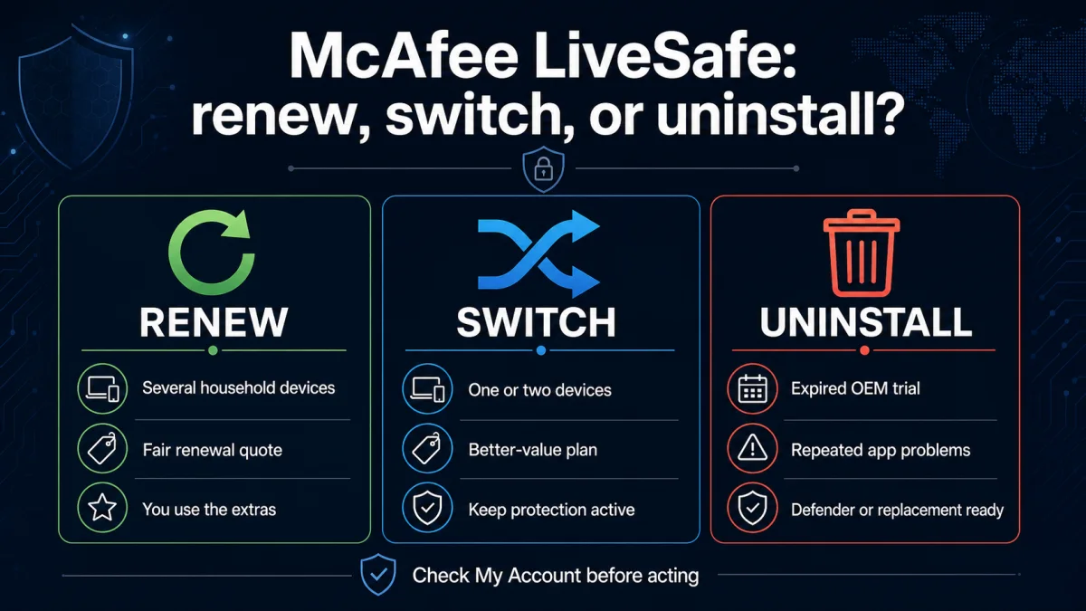 McAfee LiveSafe renewal, plan switch and safe uninstall decision criteria