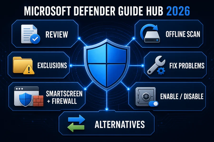 Microsoft Defender guide hub routes for review offline scan exclusions troubleshooting security layers settings and alternatives