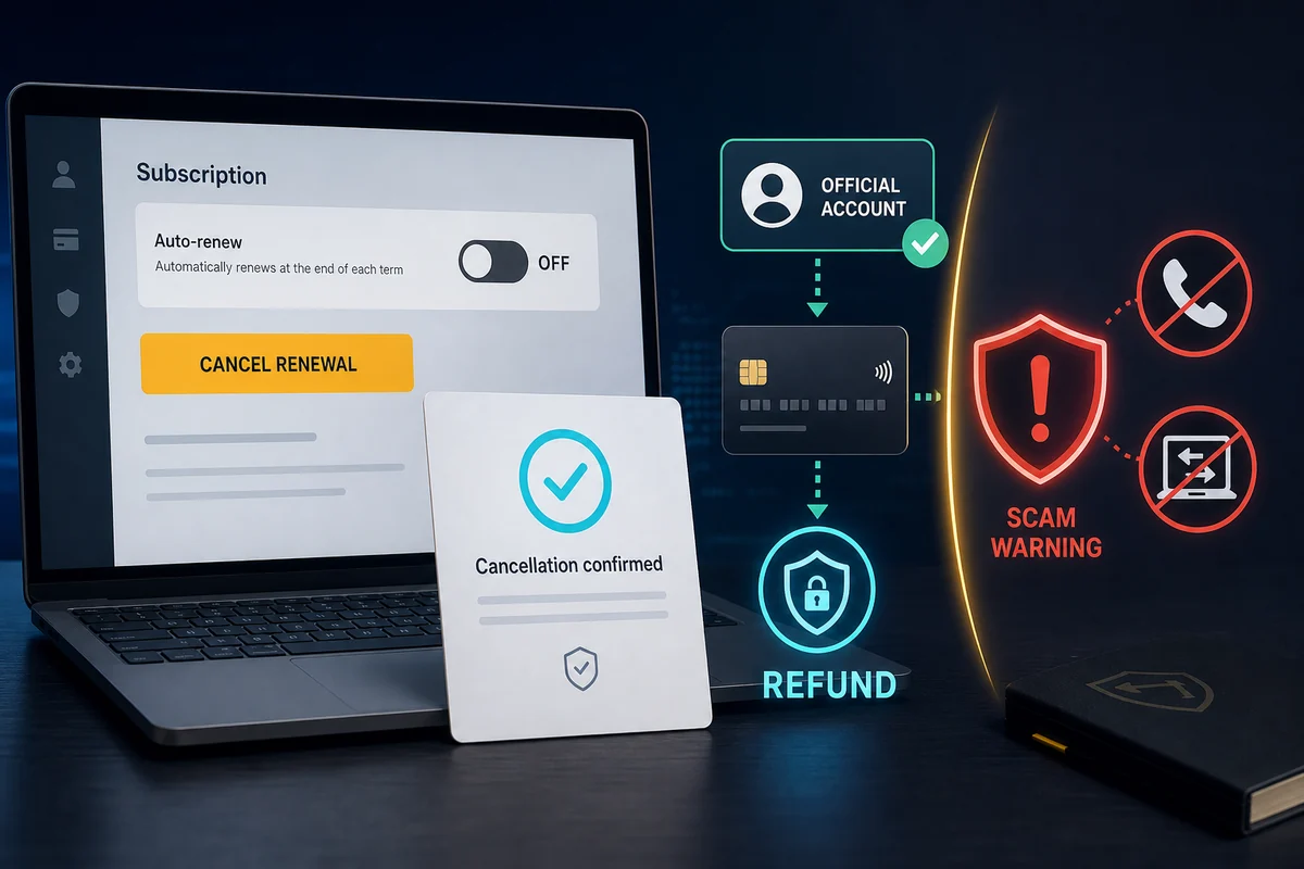 Safe Norton cancellation and refund route separated from fake phone and remote-access scams