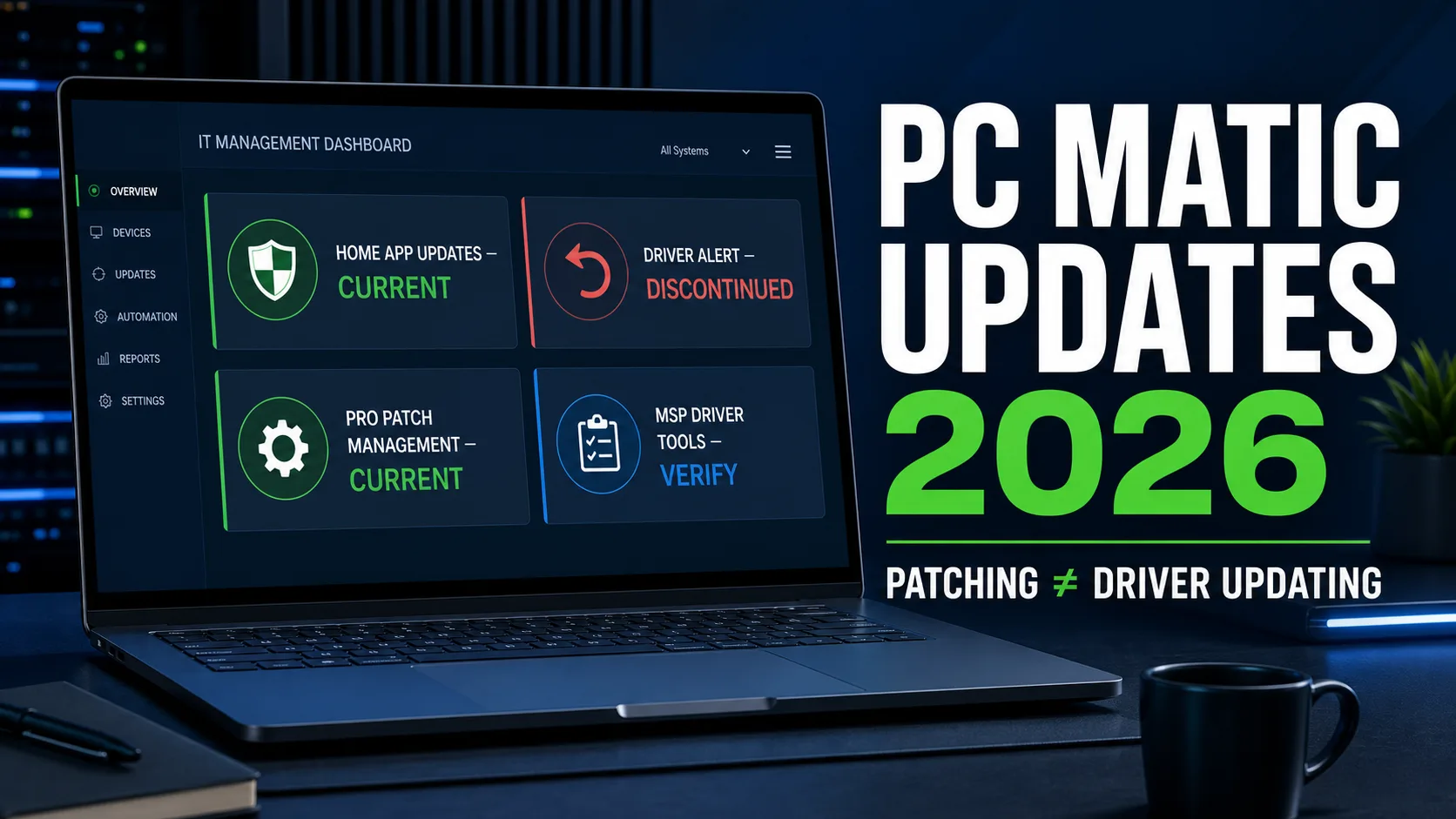 PC Matic 2026 status for home app updates, discontinued Driver Alert, Pro patching and MSP driver tools
