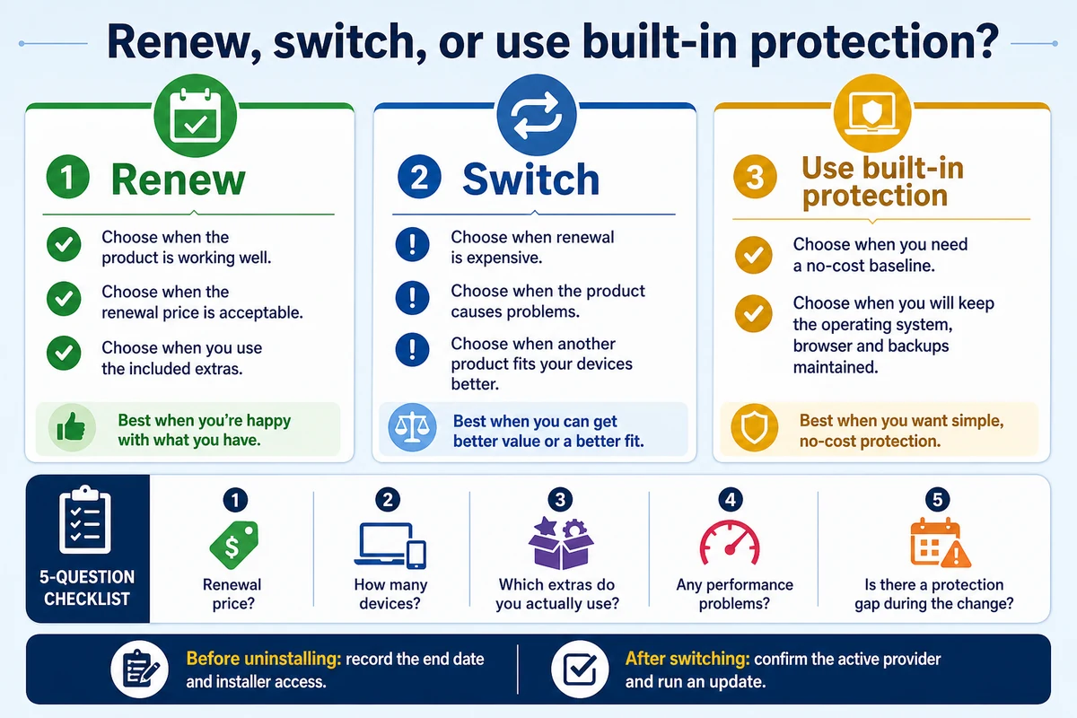 Decision guide for renewing switching or using built-in antivirus protection