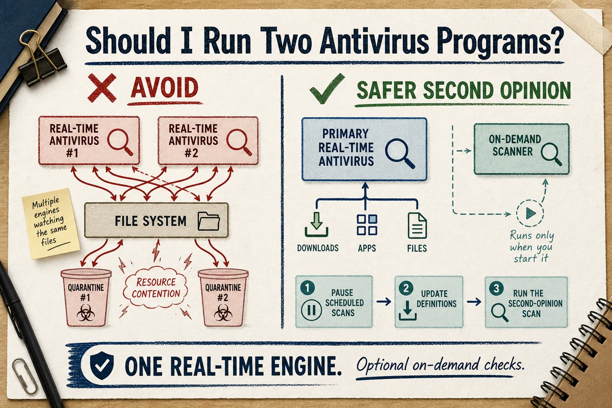 Safe second-opinion setup with one real-time antivirus and an on-demand scanner