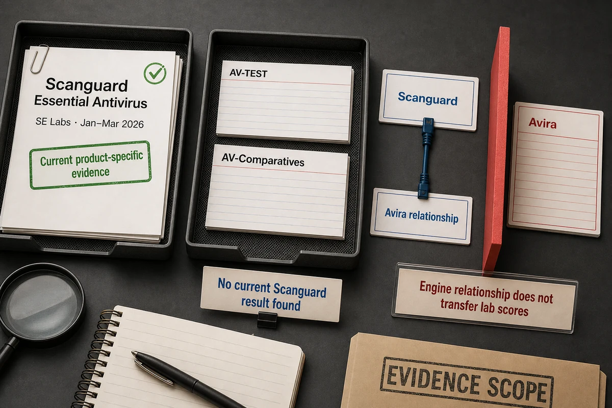 Current Scanguard SE Labs evidence separated from missing AV-TEST and AV-Comparatives results and non-transferable Avira scores