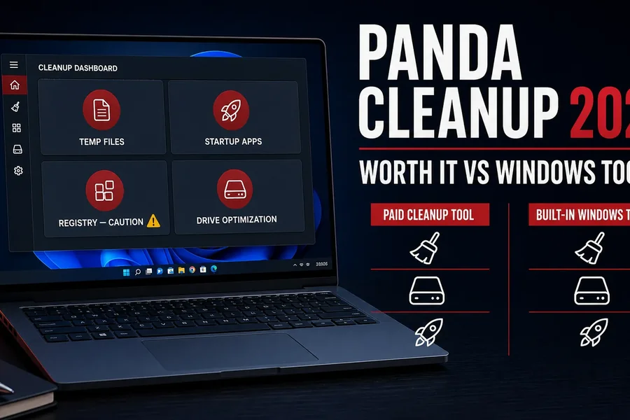 Panda Cleanup 2026 comparison with built-in Windows storage, startup and drive tools