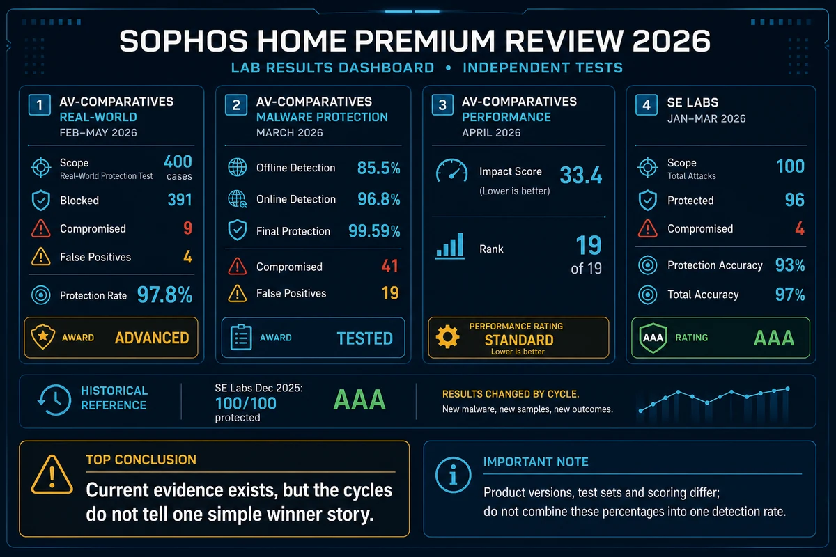 Sophos Home 2026 lab results for malware protection false alarms and performance impact