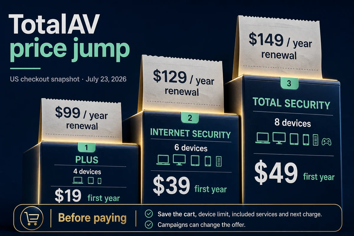TotalAV Plus Internet Security and Total Security first-year prices rising to regular renewal