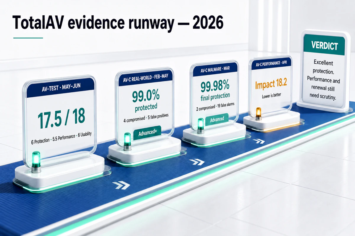 TotalAV 2026 AV-TEST and AV-Comparatives protection, false alarm and performance results