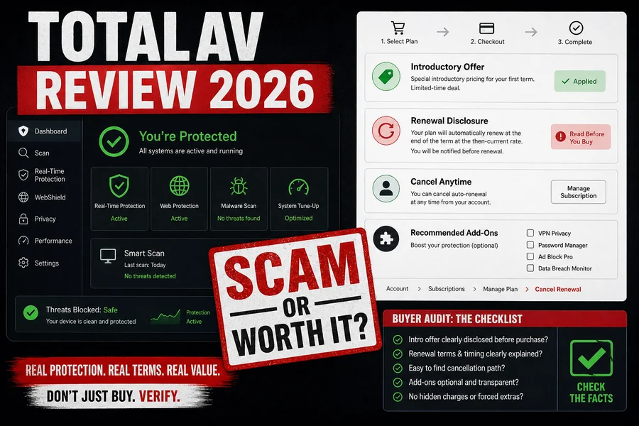 TotalAV Review 2026 evidence and product interface overview