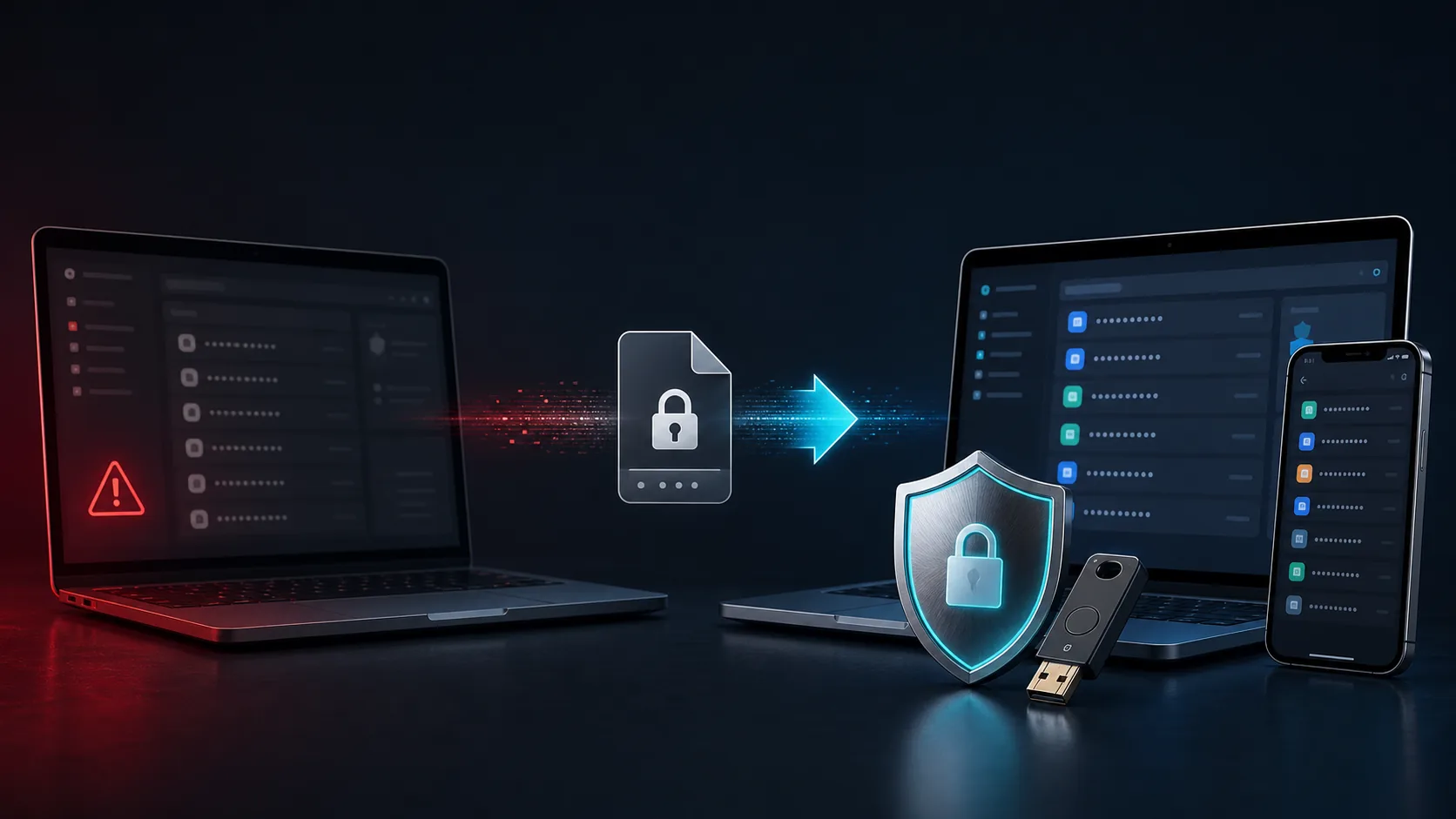 Retired password vault exporting credentials into a supported vault protected by a security key