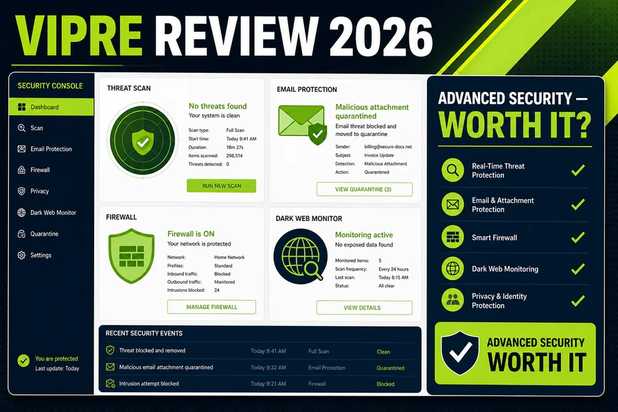 VIPRE Review 2026 evidence and product interface overview