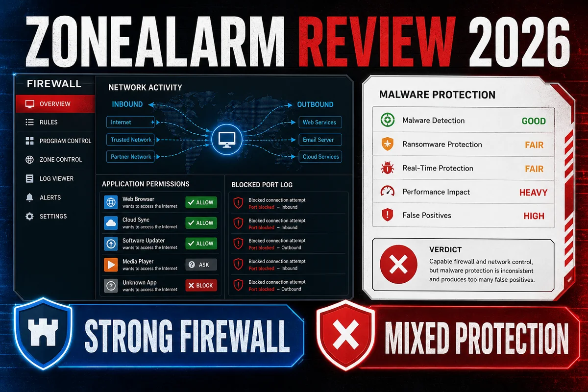 ZoneAlarm Review 2026 product features, lab results and pricing