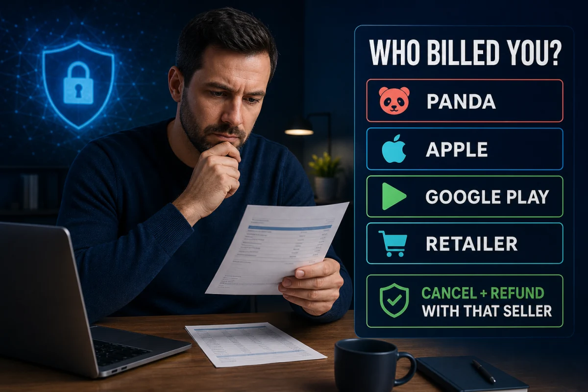 Panda Dome customer routing cancellation and refund by the seller on the subscription receipt