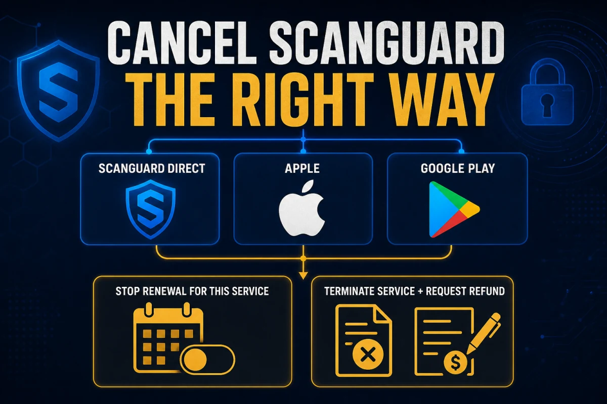 Scanguard cancellation and refund routes for direct, Apple and Google Play billing