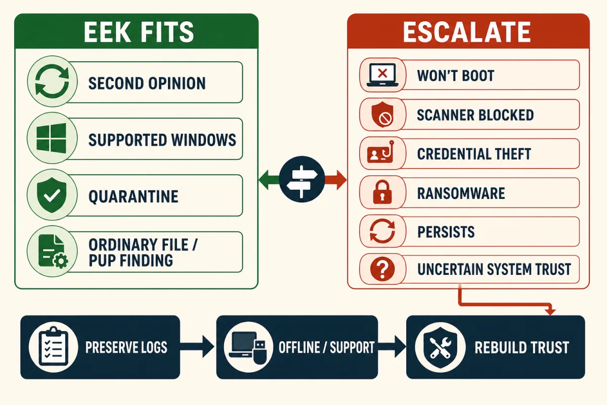 Emsisoft Emergency Kit fit versus escalation for nonbooting Windows, blocked scanner, credential theft, ransomware and persistent malware