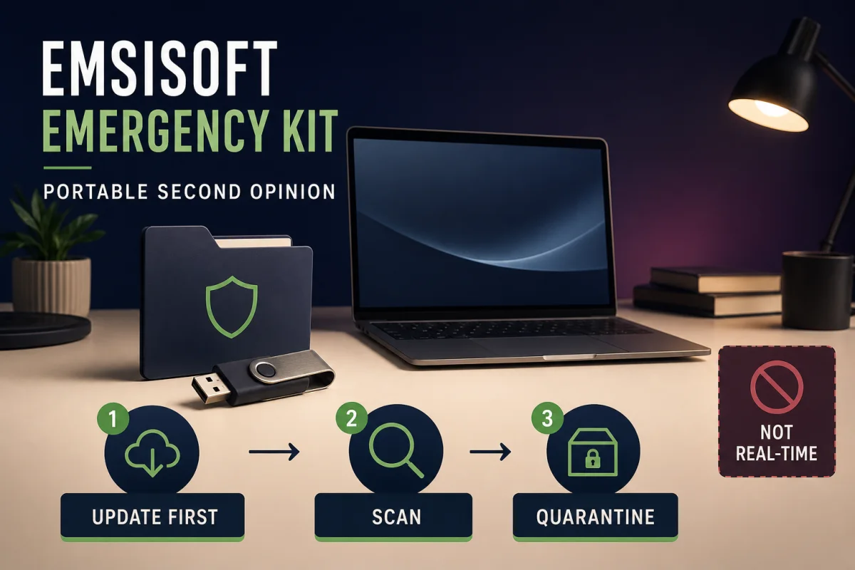 Emsisoft Emergency Kit portable second opinion workflow to update signatures, scan Windows and quarantine detections
