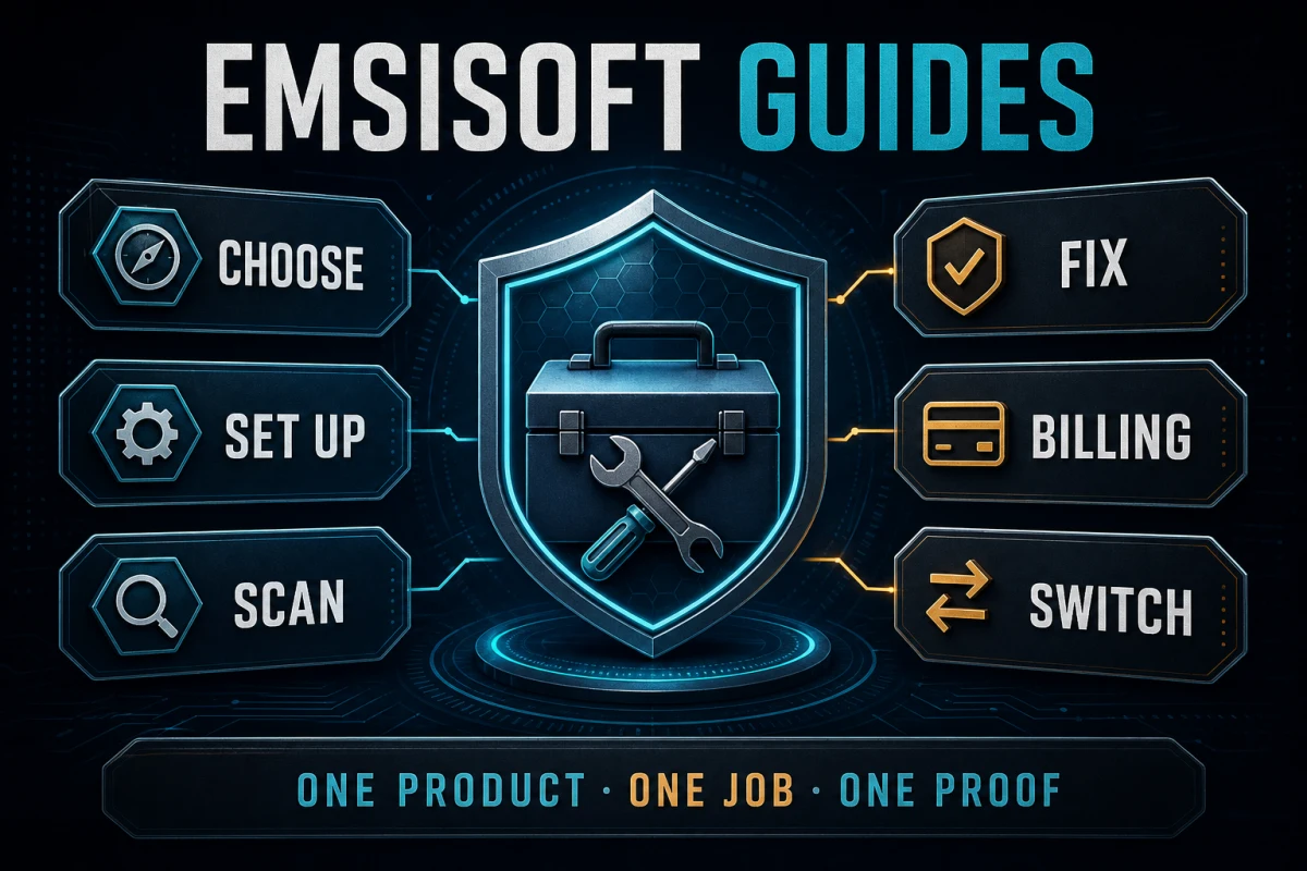 Emsisoft guides routes for choosing setup scans fixes billing and switching