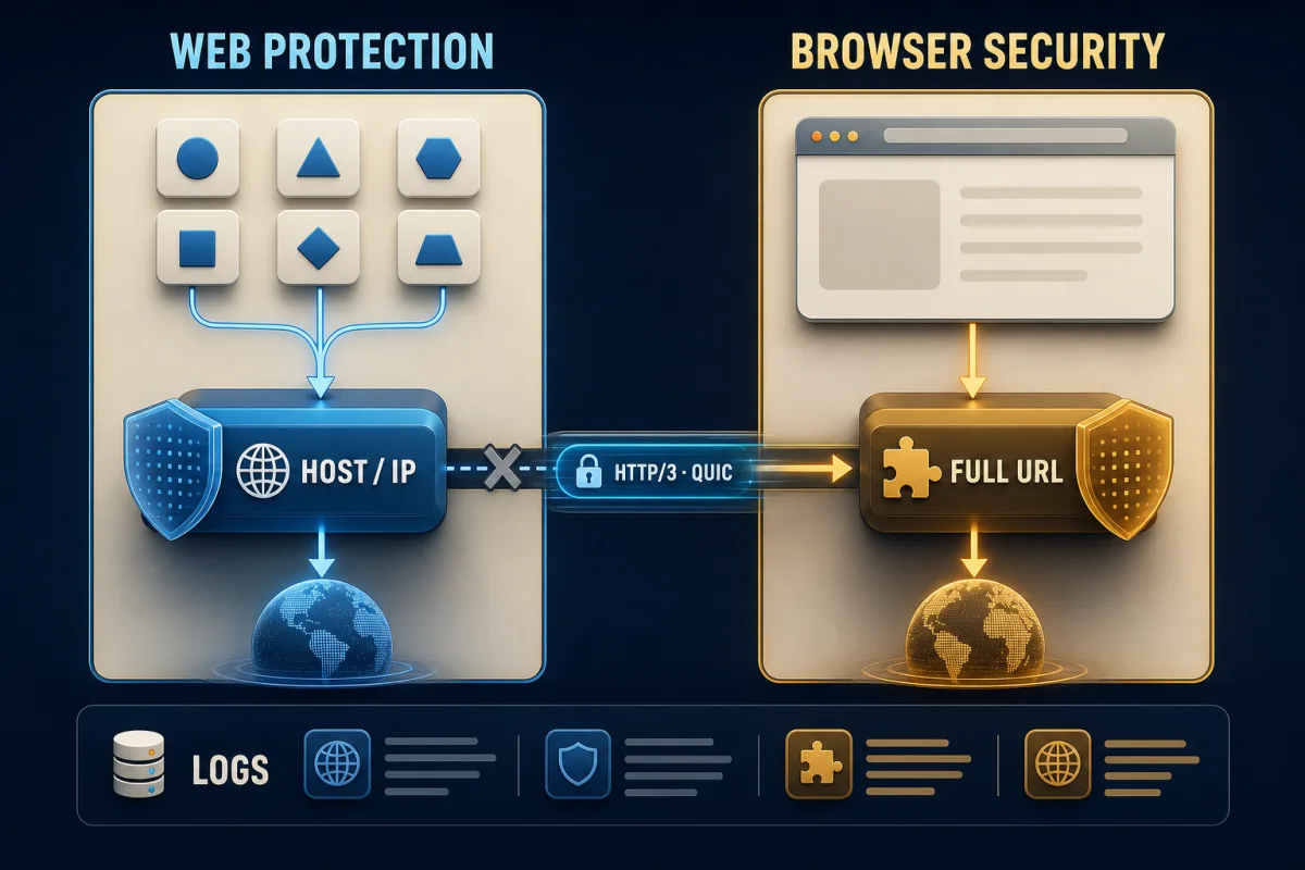 Emsisoft Web Protection host and IP filtering beside Browser Security full URL filtering for HTTP3 and QUIC traffic
