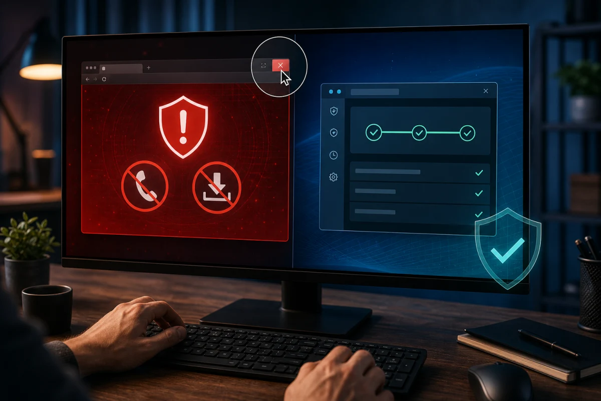 Fake antivirus pop-up closed before checking the real security history