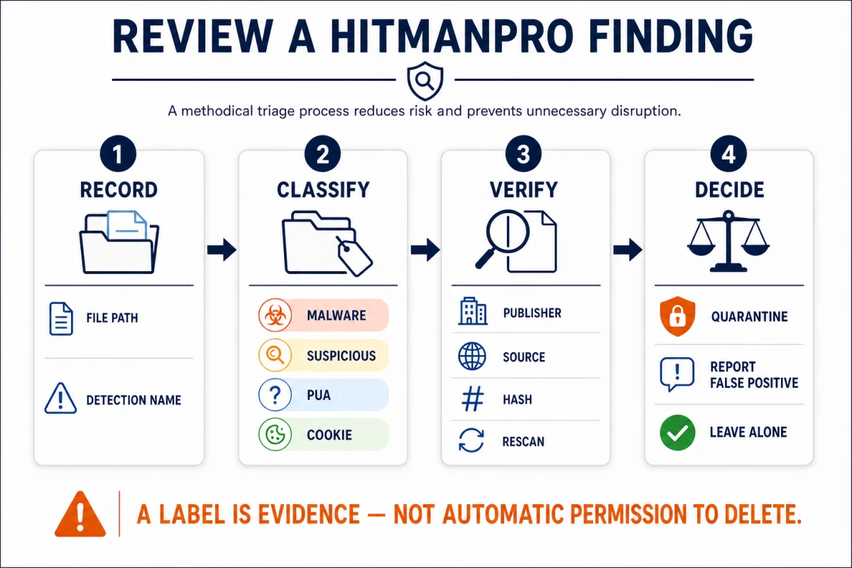 HitmanPro finding triage steps to record classify verify and decide before removal