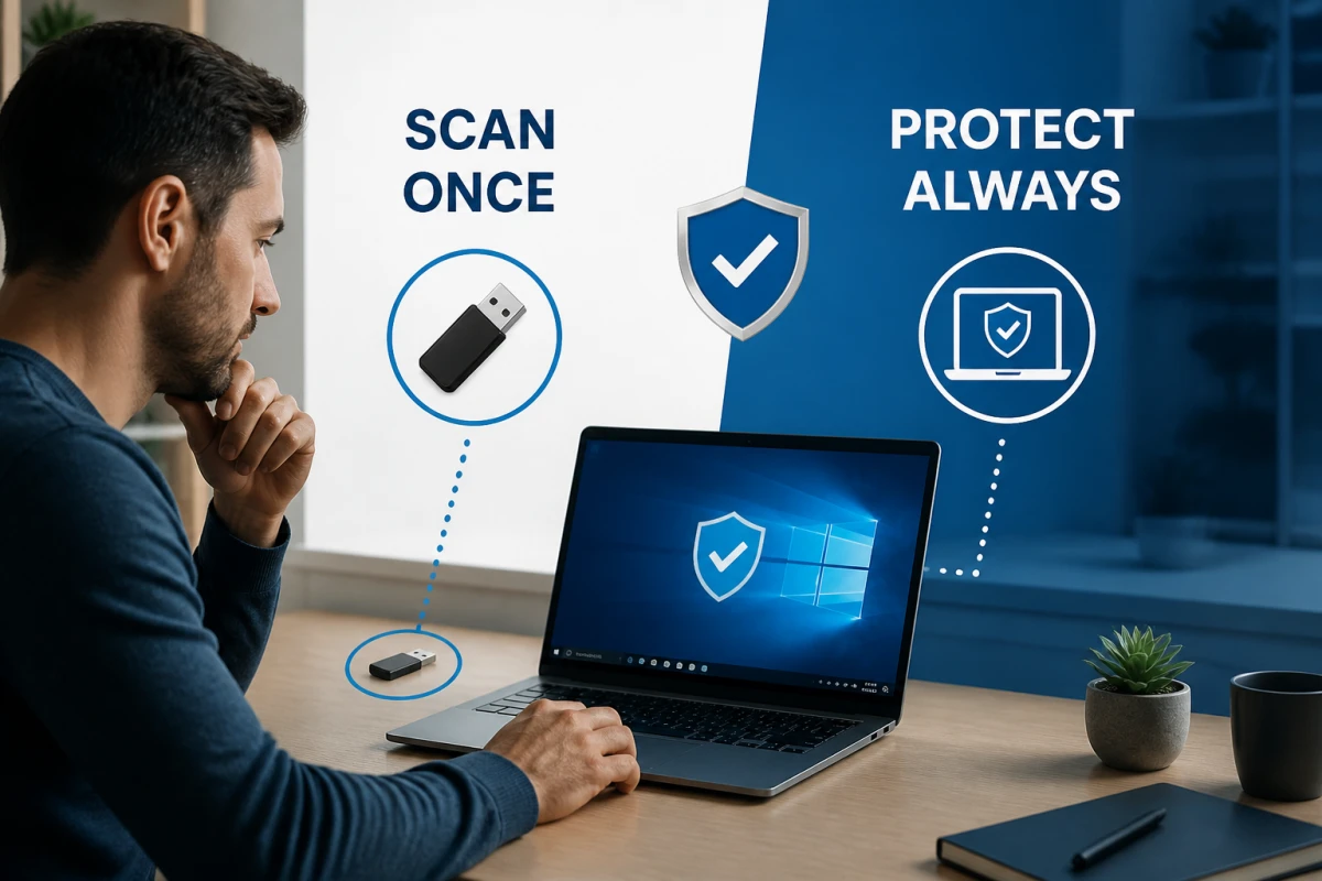 HitmanPro one-time scanner route beside HitmanPro Alert always-on Windows protection