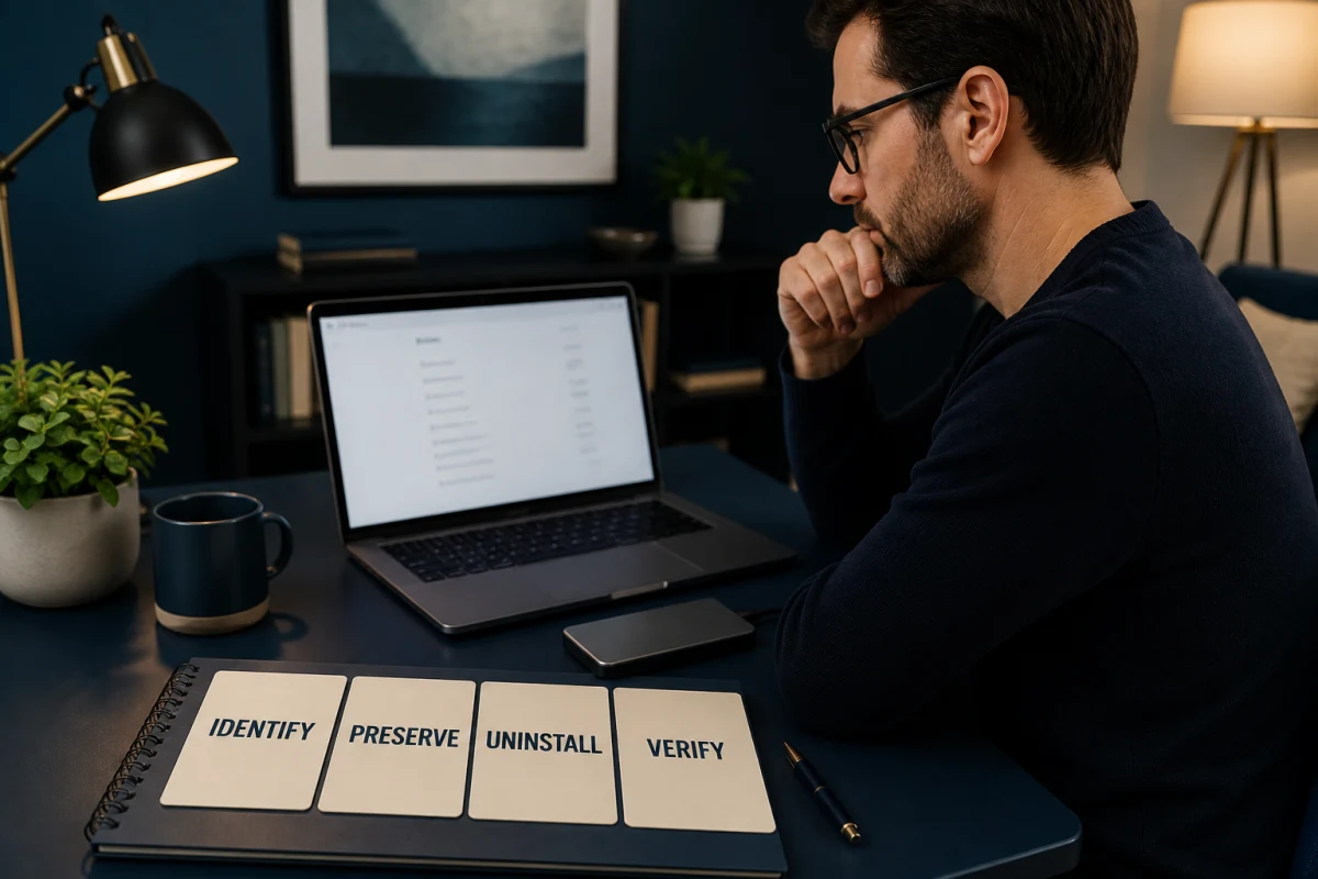 Mac owner preparing to identify, preserve, uninstall and verify Intego security components safely