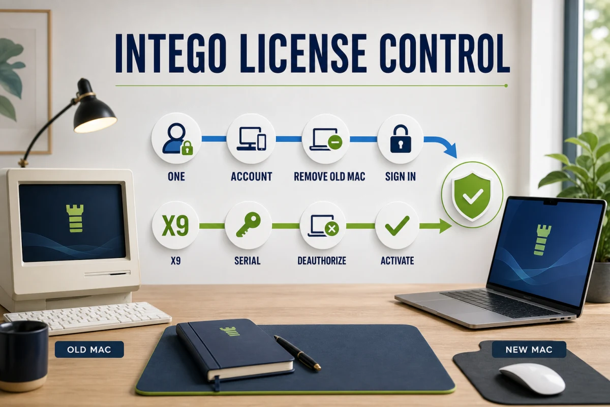 Intego ONE account and X9 serial transfer routes from an old Mac to a new Mac