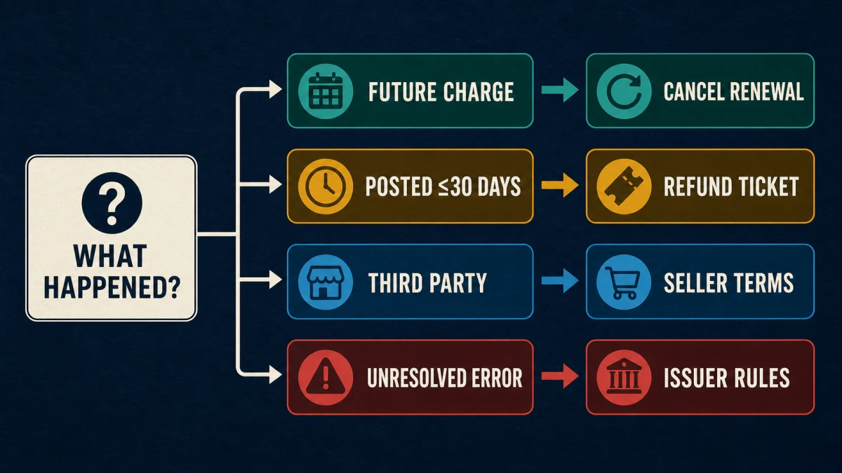 Intego cancellation decision route for future renewal, recent direct charge, third-party purchase and unresolved billing error