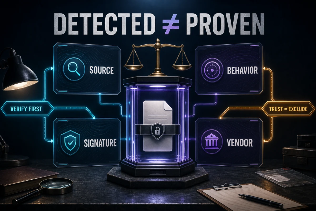 Quarantined Intego detection evaluated by source, signature, behavior and vendor evidence before Trust