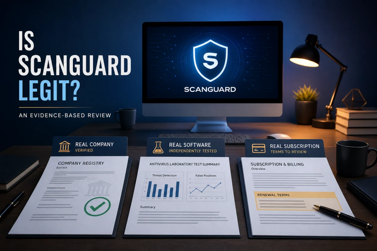 Scanguard legitimacy evidence covering company records, antivirus testing and renewal terms