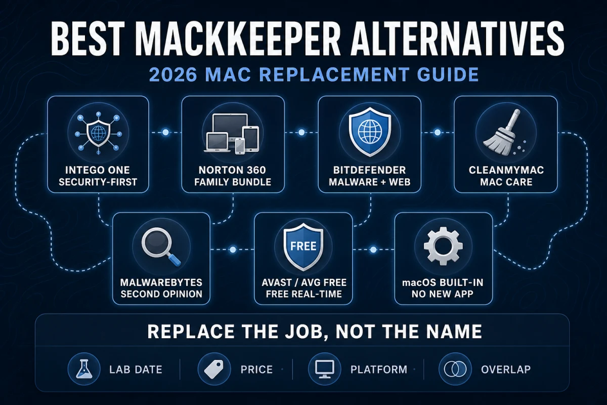 Seven MacKeeper alternatives organized by Mac security cleanup free protection mixed devices and built-in tools
