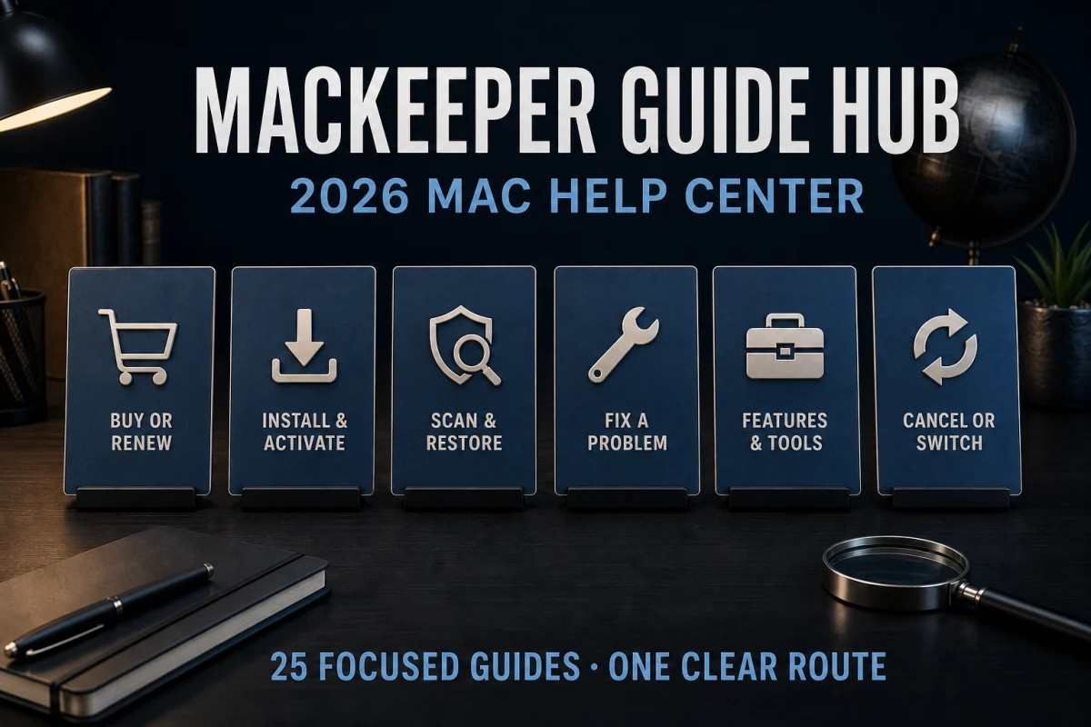 MacKeeper guide hub routes for buying setup scans repairs features billing and alternatives
