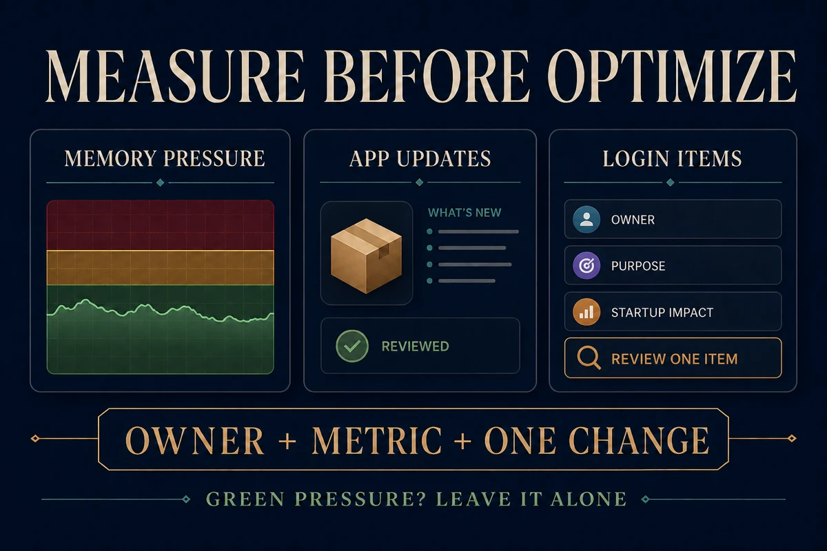 MacKeeper performance guide separating Memory Pressure, app updates and Login Items with one measured change