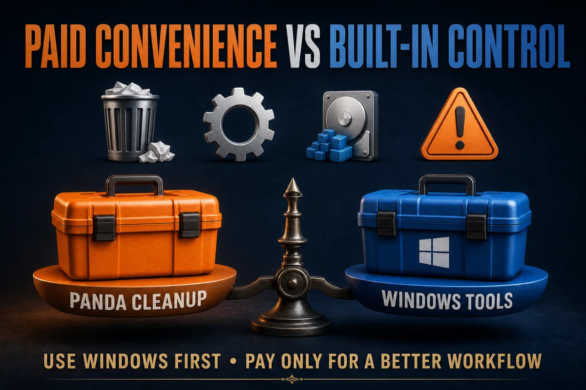 Panda Cleanup paid convenience weighed against built-in Windows storage, startup and drive tools