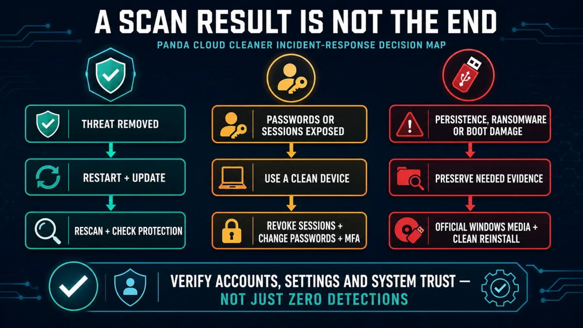 Post-scan recovery choices for removed threats exposed accounts ransomware persistence and Windows reinstall