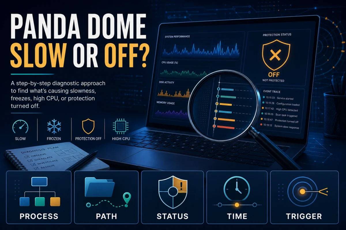 Panda Dome high CPU and disabled protection diagnosis using process path status time and trigger evidence