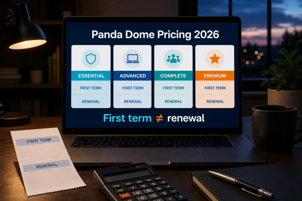 Panda Dome Essential Advanced Complete and Premium first-term and renewal cost comparison