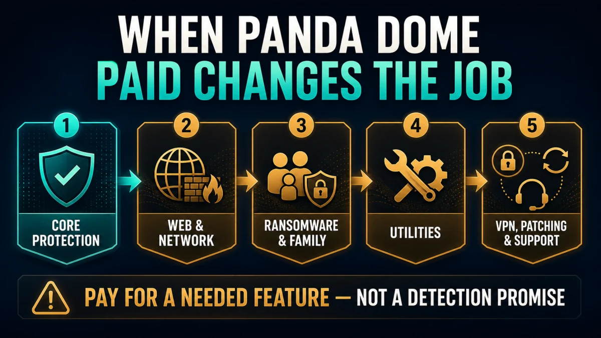 Panda Dome Free to paid decision ladder based on required features and supported platforms