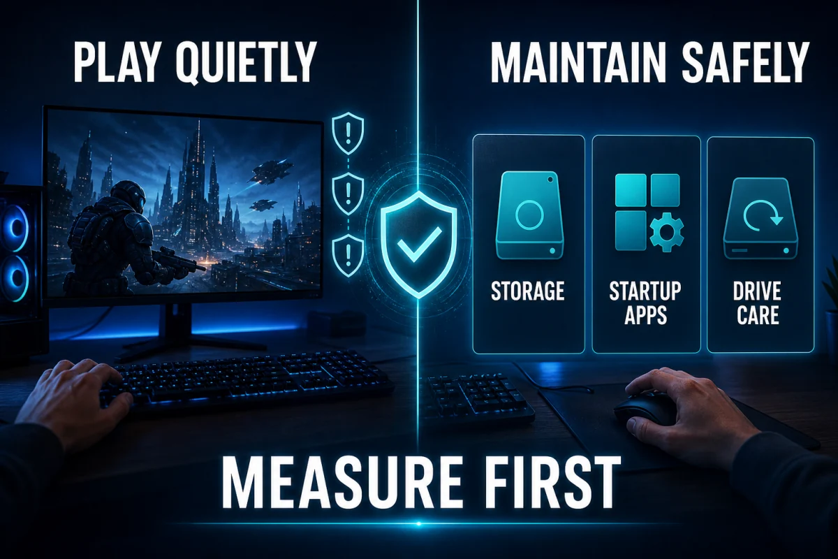 Panda Gaming Mode and Cleanup performance workflow separating quiet full-screen protection from safe PC maintenance