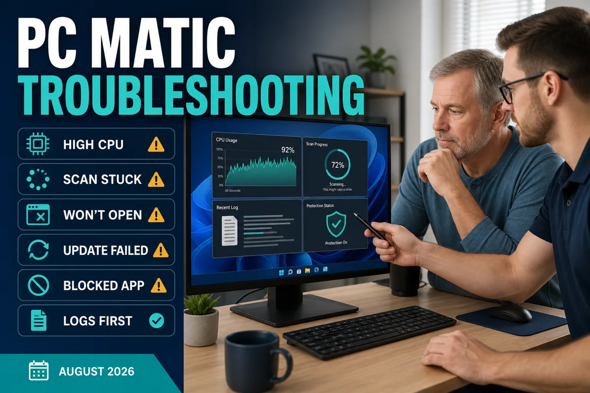PC Matic high CPU, stuck scan, failed update and blocked app troubleshooting with logs first