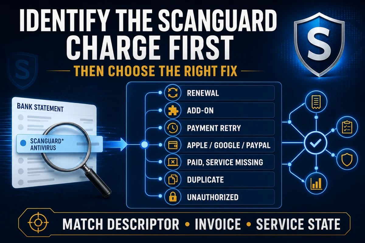 Scanguard charge classification for renewals, add-ons, retries, duplicates and unauthorized transactions