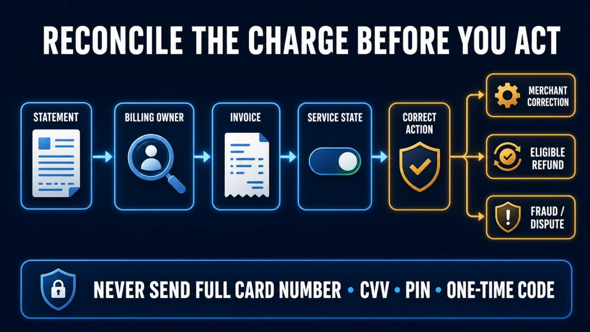 Scanguard charge reconciliation from statement and billing owner to invoice, service state and correct action