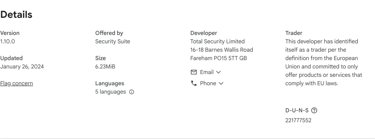 Chrome Web Store details for Scanguard Clean and Speed Up showing version 1.10.0 and January 2024 update
