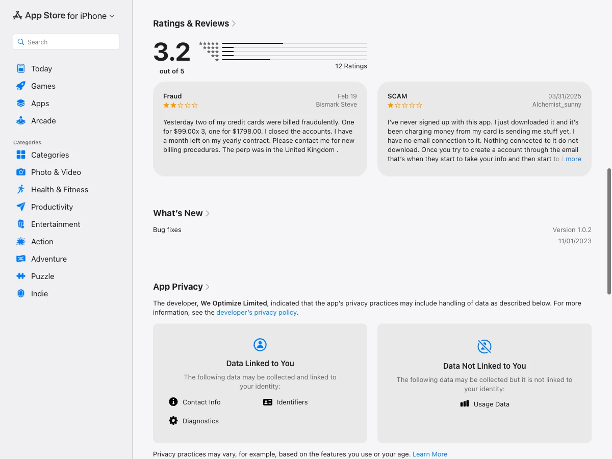 Scanguard iPhone App Store version and privacy panels checked August 2026