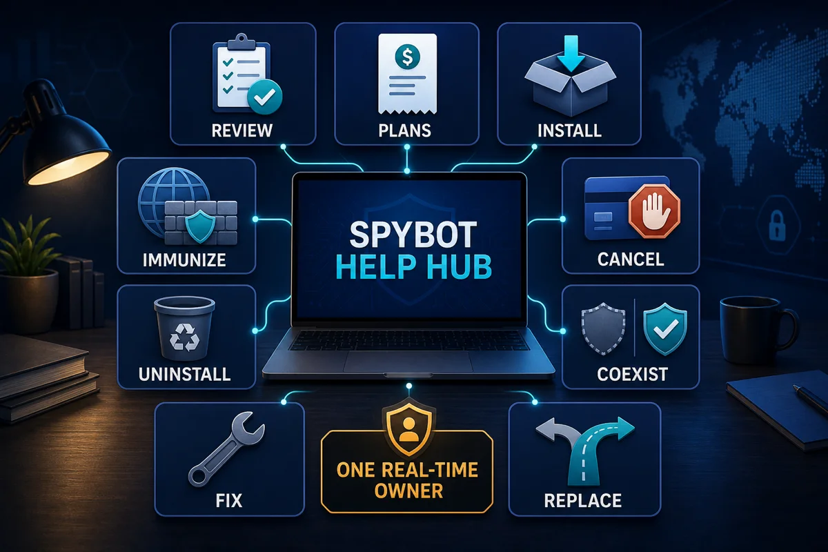 Spybot help hub routes for review plans installation Immunization cancellation removal coexistence fixes and alternatives