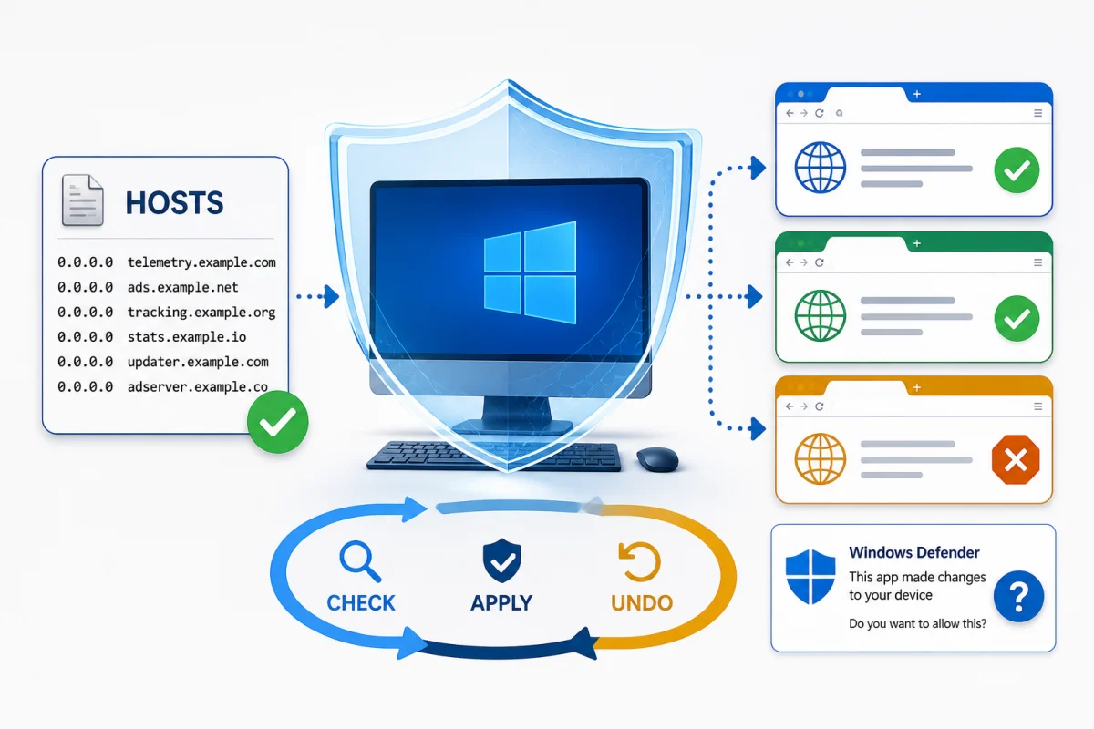 Spybot Immunization hosts and browser blocks with Check Apply and Undo verification