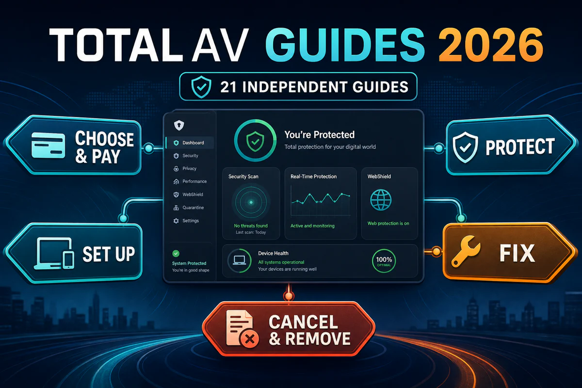 TotalAV guide hub routes for choosing plans setup protection troubleshooting cancellation and removal