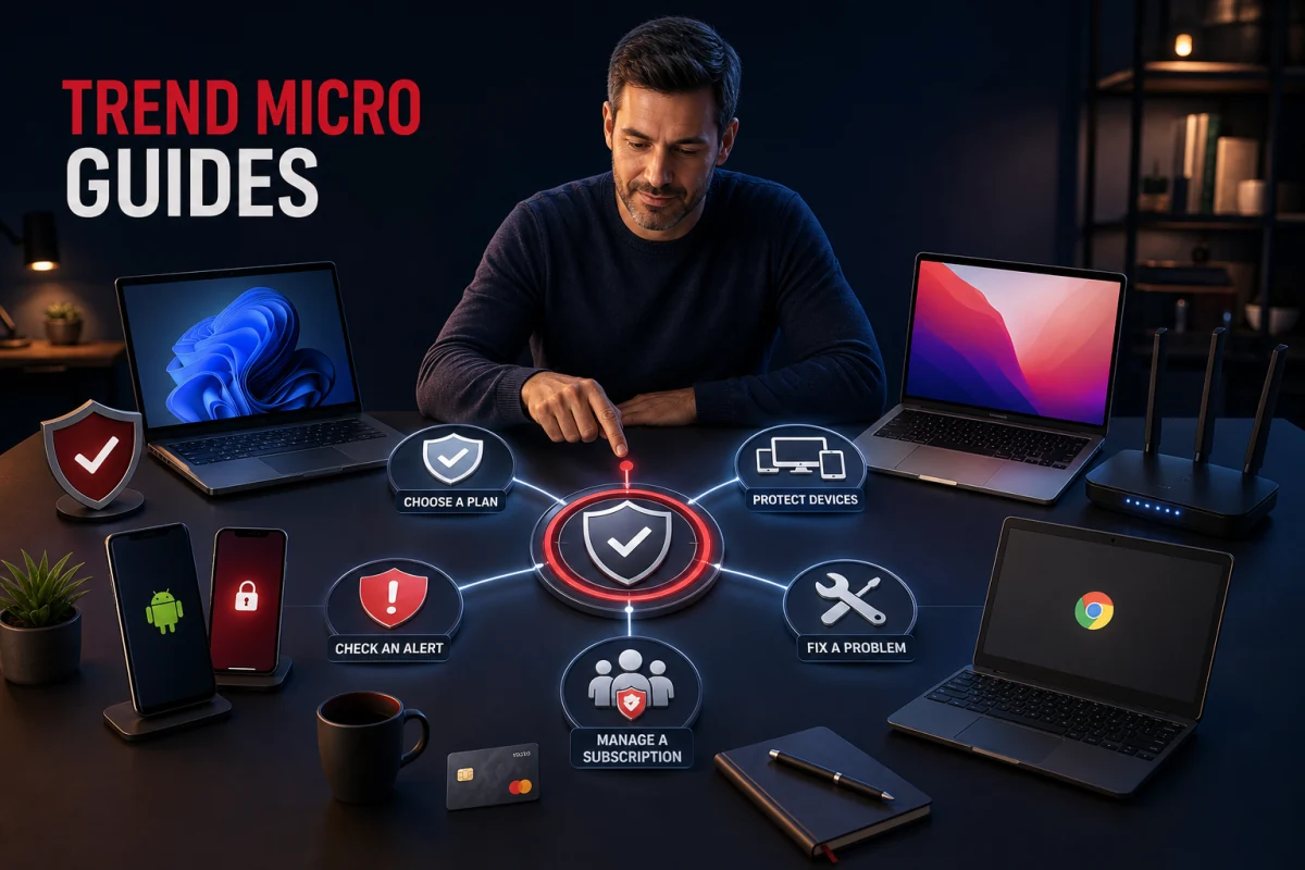 Trend Micro guide hub connects plans devices alerts repairs and subscription management
