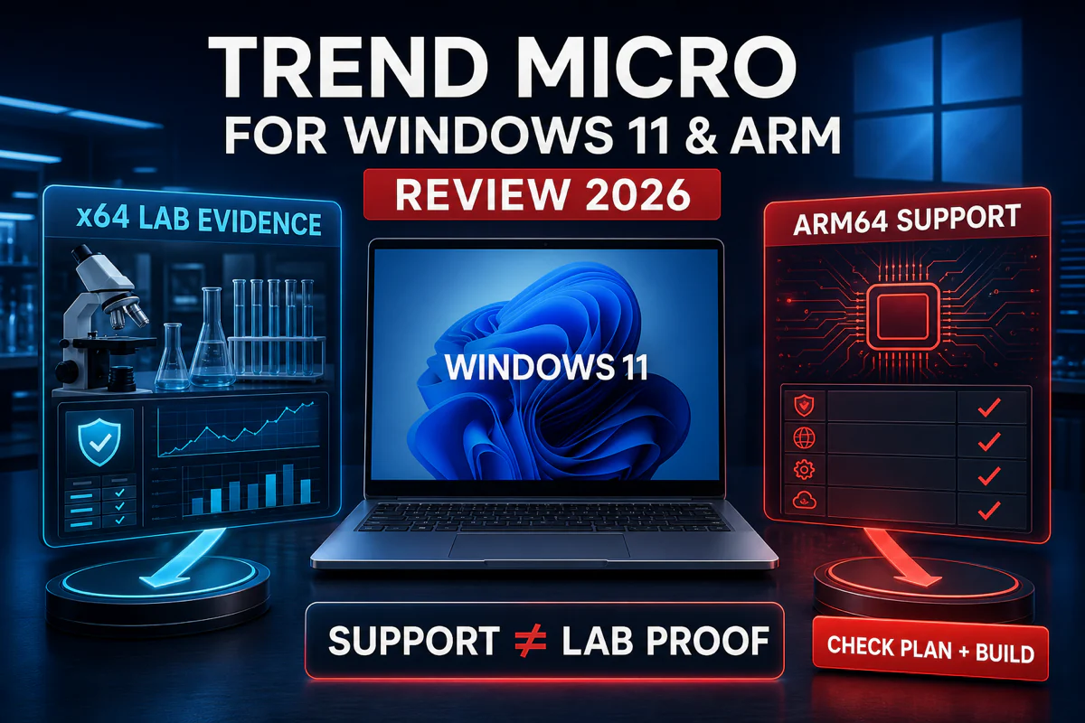 Trend Micro Windows 11 review separating x64 laboratory evidence from current ARM64 support checks