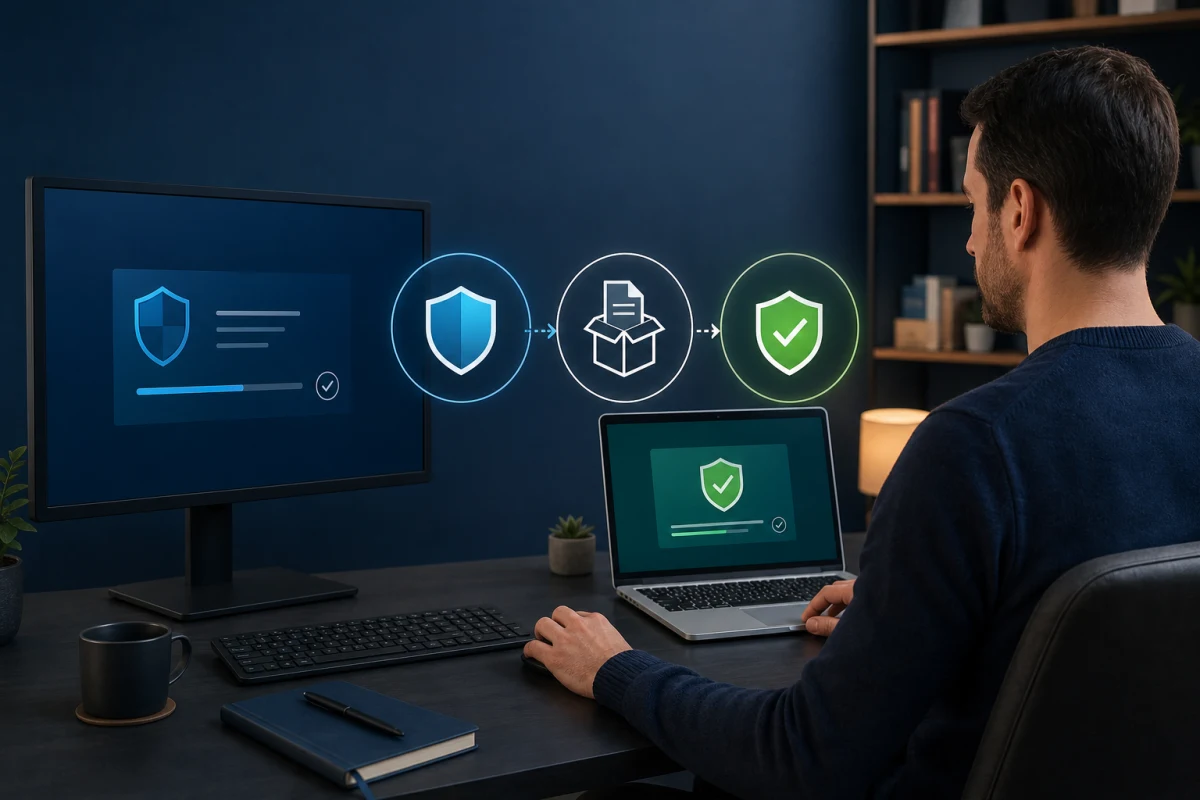 Home user completing a safe Sophos Home removal and protected transition on two computers